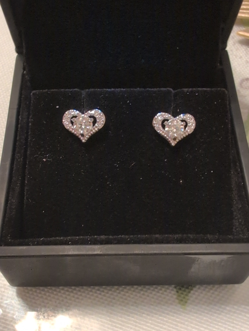 Sparkling Heart Halo Stud Earrings in Silver Tone